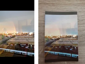 Sunset with double rainbow - phone photo (left) - polaroid (right)